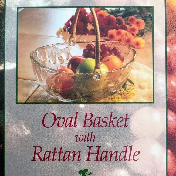 Indiana Glass Oval Basket with Rattan Handle - Picture 1 of 7
